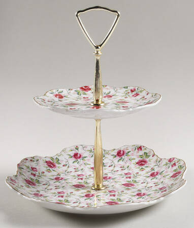 Rose Chintz 2 Tiered Serving Tray (Lunch & Bread/Butter Plate)