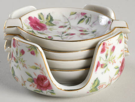 Rose Chintz Ashtray Set with Holder