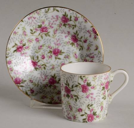 Rose Chintz Flat Demitasse Cup & Saucer Set