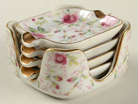Rose Chintz Ashtray Set with Holder