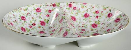 Rose Chintz 11" Oval Divided Vegetable Bowl