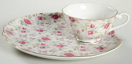 Rose Chintz Snack Plate & Cup Set