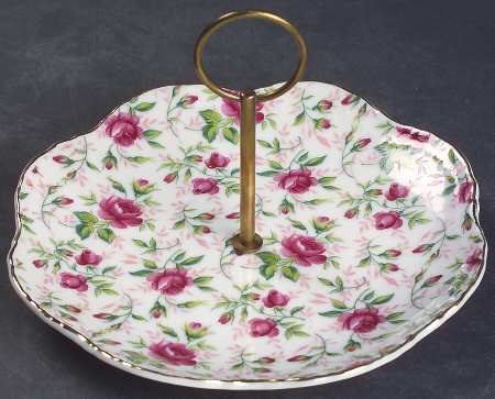 Rose Chintz Round Serving Plate with Handle (BBr)