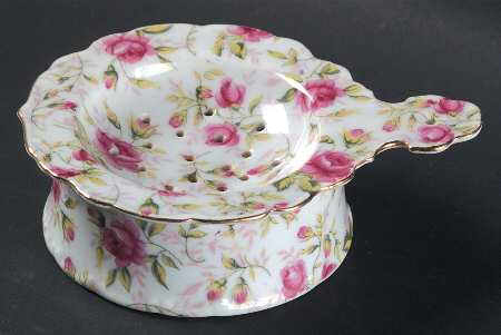 Rose Chintz Tea Strainer & Bowl