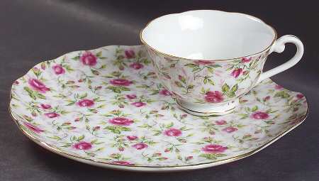 Rose Chintz Snack Plate & Cup Set
