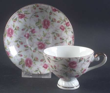 Rose Chintz Footed Demitasse Cup & Saucer Set