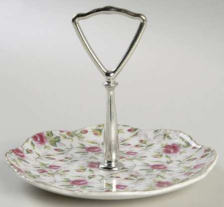 Rose Chintz Round Serving Plate with Handle (BB)