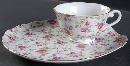 Rose Chintz Snack Plate & Cup Set