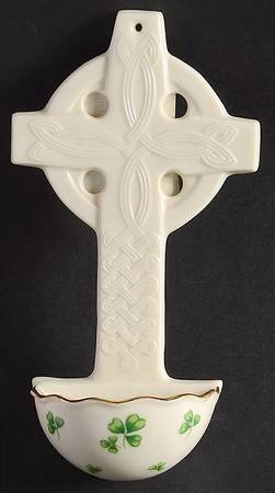 Shamrock St Patrick Holy Water Font with Cross