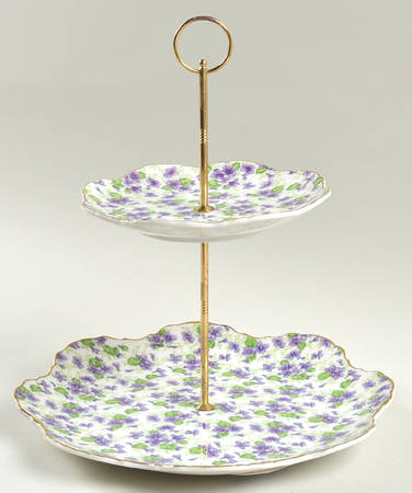 Violet Chintz 2 Tiered Serving Tray (Lunch & Bread/Butter Plate)