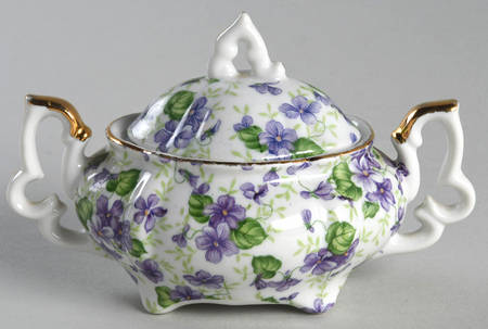 Violet Chintz Sugar Bowl & Lid