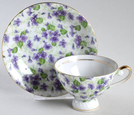 Violet Chintz Footed Demitasse Cup & Saucer Set