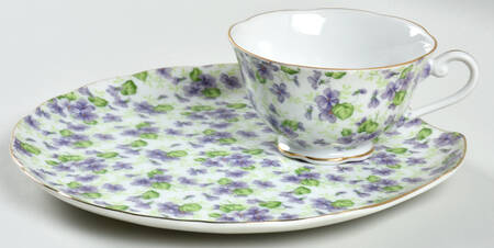 Violet Chintz Snack Plate & Cup Set
