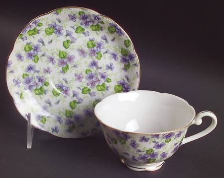 Violet Chintz Footed Cup & Saucer Set