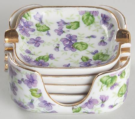 Violet Chintz Ashtray Set with Holder