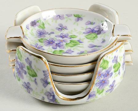 Violet Chintz Ashtray Set with Holder