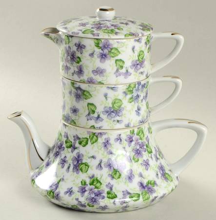 Violet Chintz Mini Teapot Stacking Set (Creamer, Sugar)