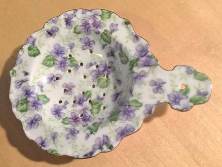 Violet Chintz Tea Strainer & Bowl
