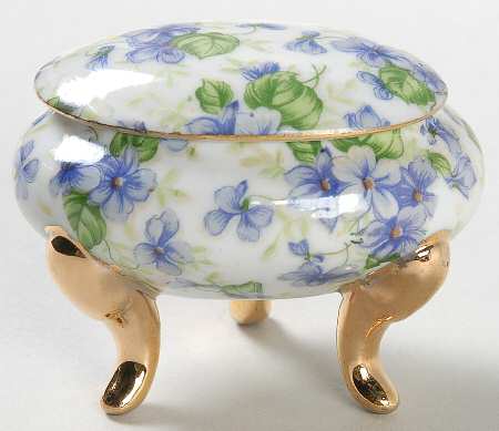 Violet Chintz Oval Pill Box with Lid