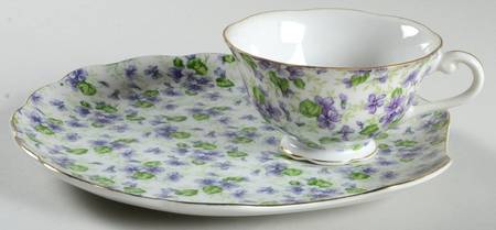 Violet Chintz Snack Plate & Cup Set