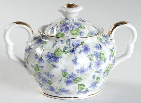 Violet Chintz Sugar Bowl & Lid
