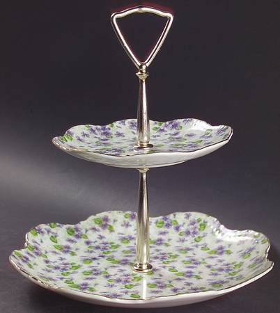 Violet Chintz 2 Tiered Serving Tray (Lunch & Bread/Butter Plate)