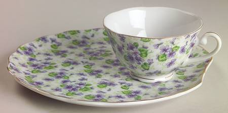 Violet Chintz Snack Plate & Cup Set