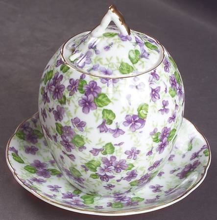 Violet Chintz Jam/Jelly & Lid W/Underplate