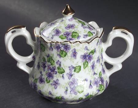 Violet Chintz Sugar Bowl & Lid