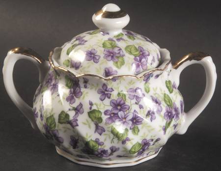 Violet Chintz Sugar Bowl & Lid
