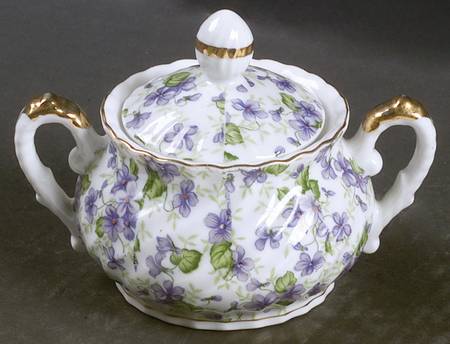 Violet Chintz Sugar Bowl & Lid