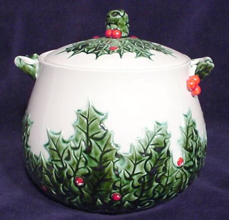 White Holly Cookie Jar & Lid