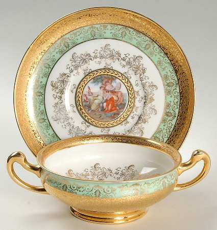 LEM1 Footed Cream Soup Bowl & Saucer Set