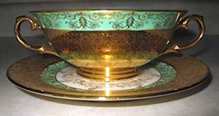 LEM1 Footed Cream Soup Bowl & Saucer Set