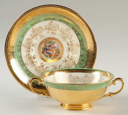 LEM1 Footed Cream Soup Bowl & Saucer Set