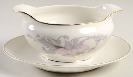 Pastelle (White Background) Gravy Boat with Attached Underplate