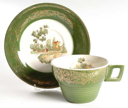 Chateau France Forest Green (Fil 1TS284) Flat Cup & Saucer Set