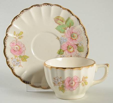 China Rose (Scalloped) Footed Demitasse Cup & Saucer Set