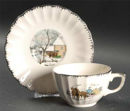 Currier & Ives (Scalloped) Flat Cup & Saucer Set