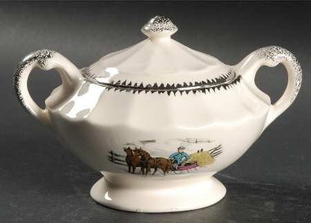 Currier & Ives (Scalloped) Sugar Bowl & Lid