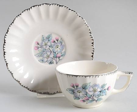Grey Blossom Flat Cup & Saucer Set