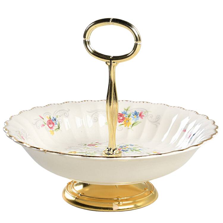 Jennie Lind 6"-7" Handled Footed Nut Dish HC