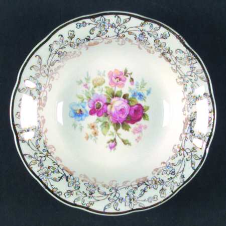 June Rose (Gold Filigree Rim) Fruit/Dessert (Sauce) Bowl