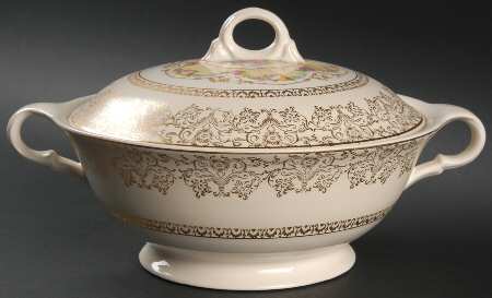 June Rose (Gold Filigree Rim) Round Covered Vegetable