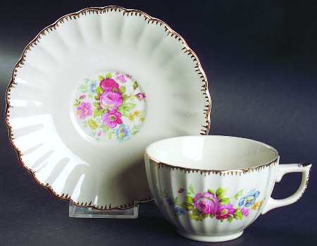 June Rose (No Gold Filigree) Footed Cup & Saucer Set
