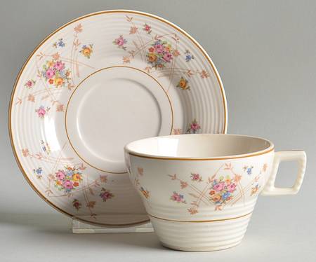 New Princess (Smooth, Ridges, Yellow Trim) Flat Cup & Saucer Set