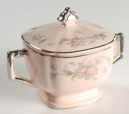 Silver Moon Pink Background Sugar Bowl & Lid