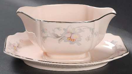 Silver Moon Pink Background Gravy Boat with Attached Underplate