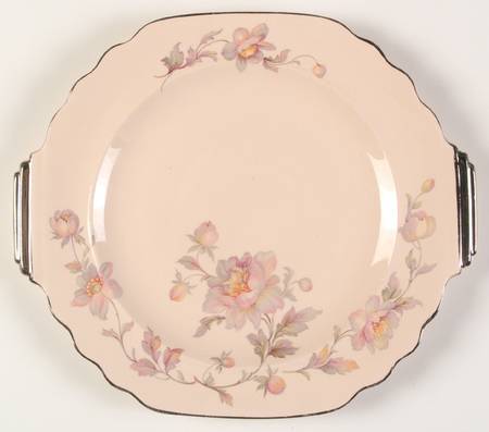 Silver Moon Pink Background Handled Cake Plate