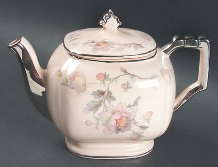 Silver Moon Pink Background Teapot & Lid
